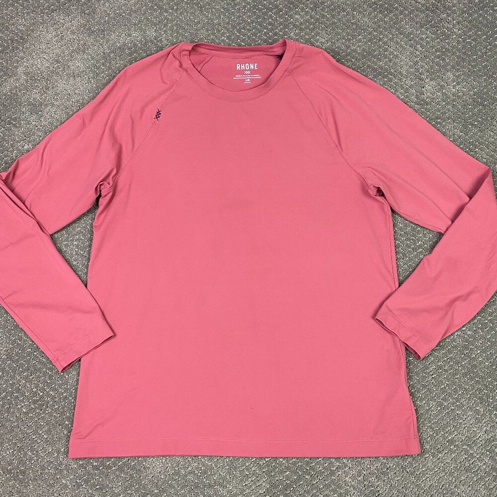 Rhone Reign Performance Shirt Men's Large Red Moscato Pink Long Sleeve Gym Run
